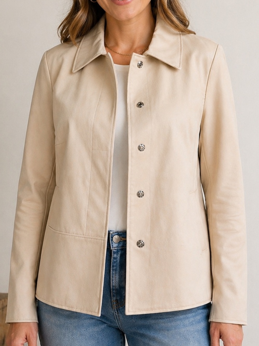 Carlisle Beige Jacket Size 14 Cotton Blend Button Front Career